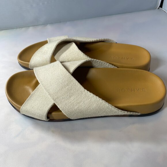Rothy’s The Weekend Slide Sandal Natural Hemp Oat Cross Strap Womens Sz 10w - Picture 1 of 6